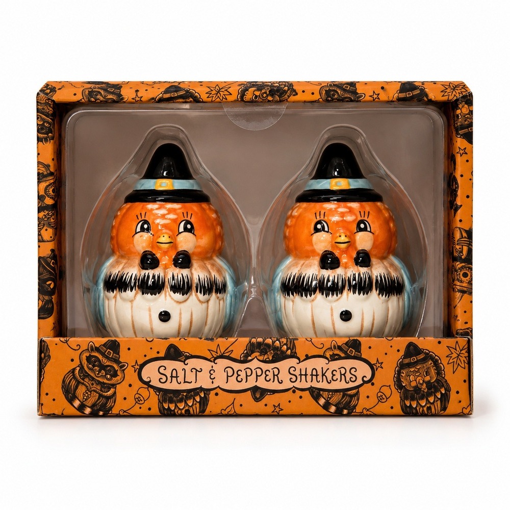 Johanna‎ Parker Pumpkin Turkey Salt & Pepper Shakers Ceramic Fall Thanksgiving